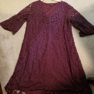 Bell-Sleeve Maroon Lace Dress